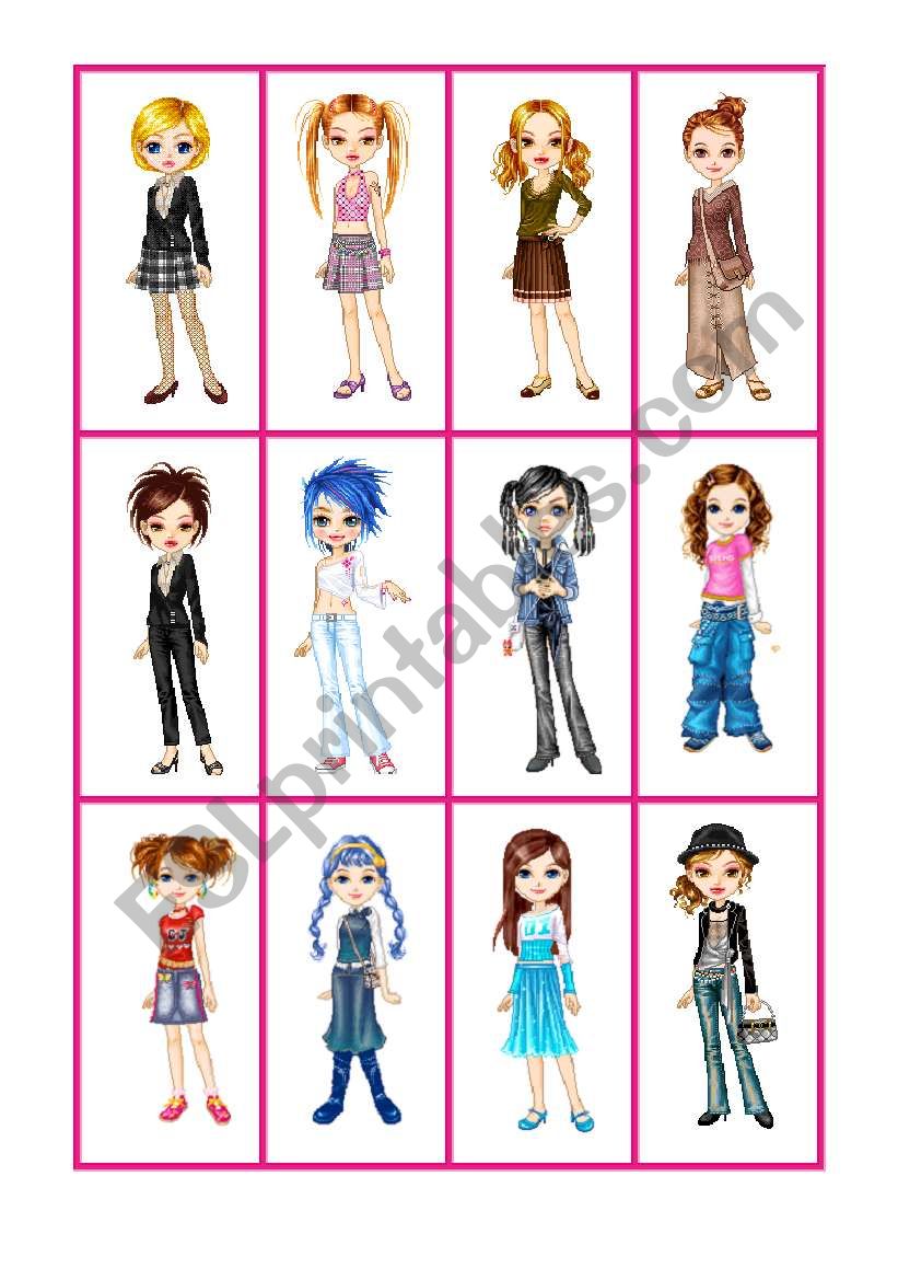 clothing cards girls worksheet