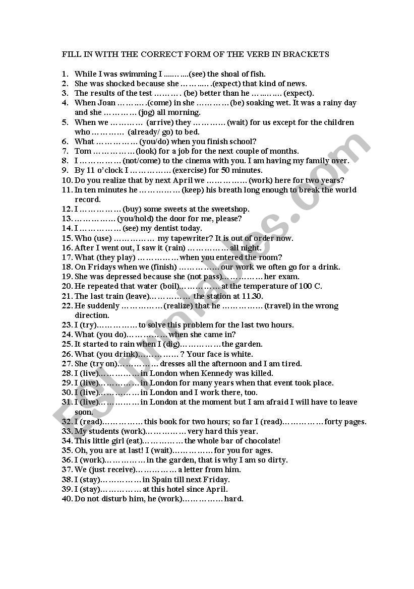 REVISION OF TENSES worksheet