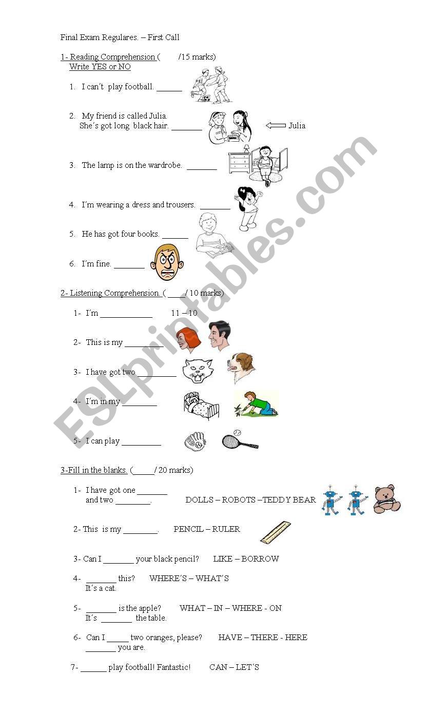 Exam - Level 1 - Children worksheet
