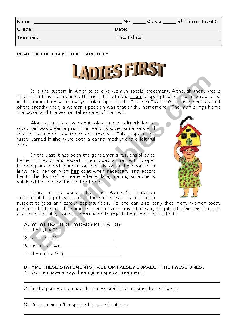 Ladies first worksheet