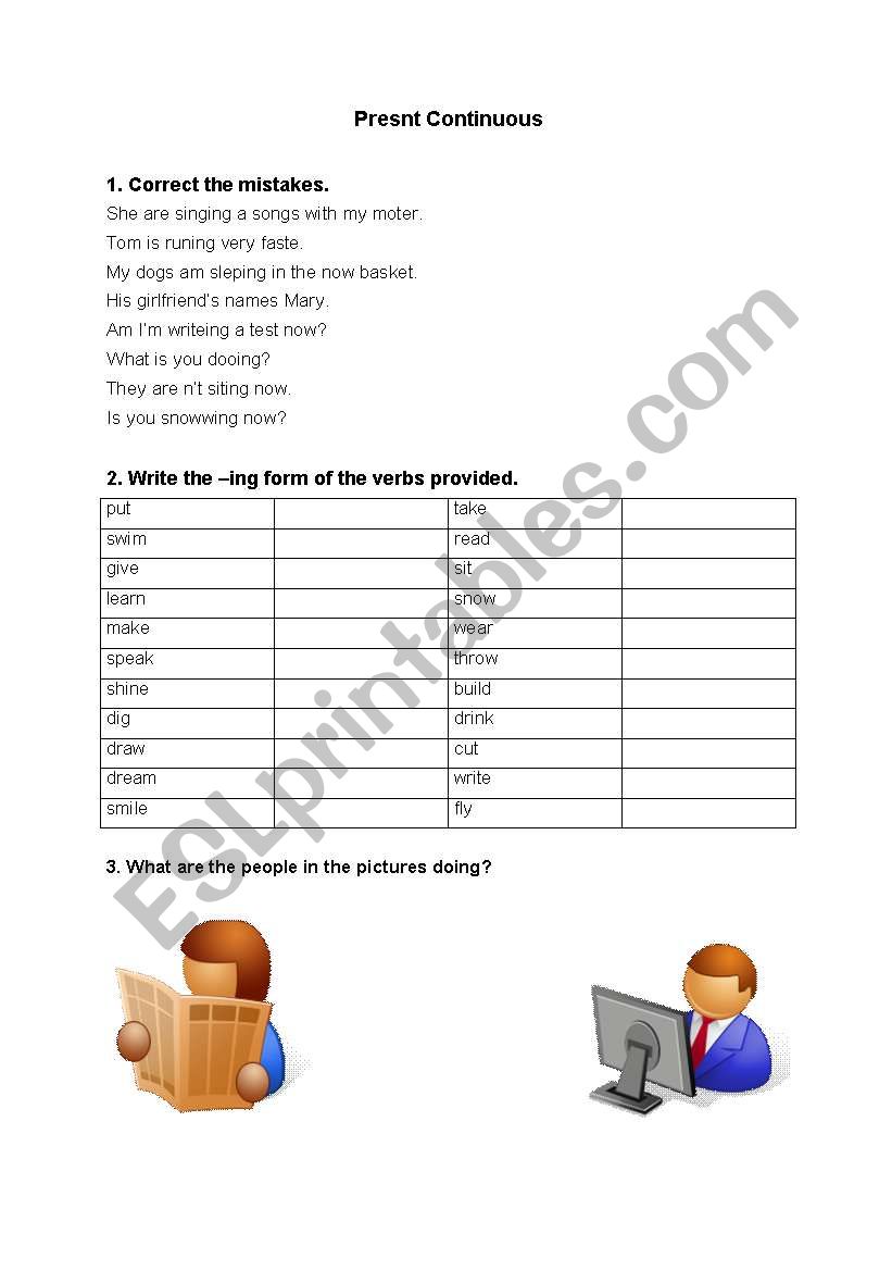 Present Continuous Test worksheet