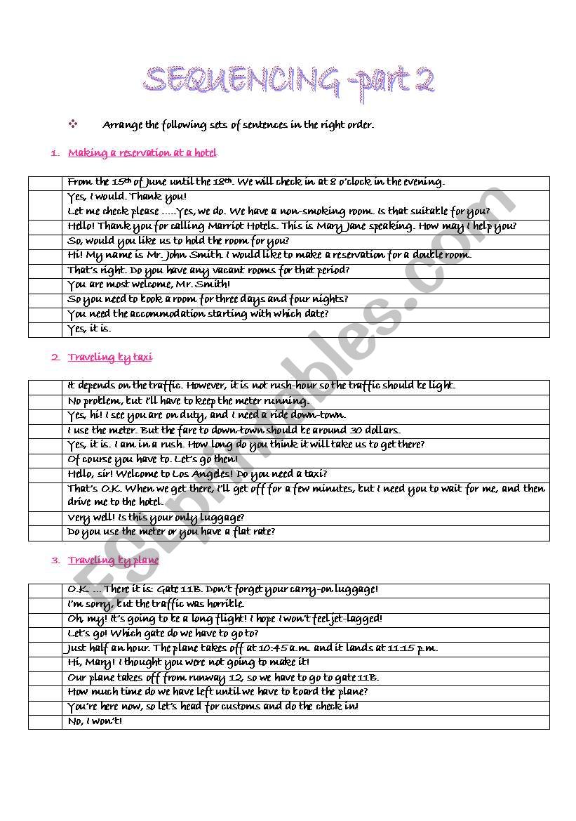 Sequencing - part 2 worksheet