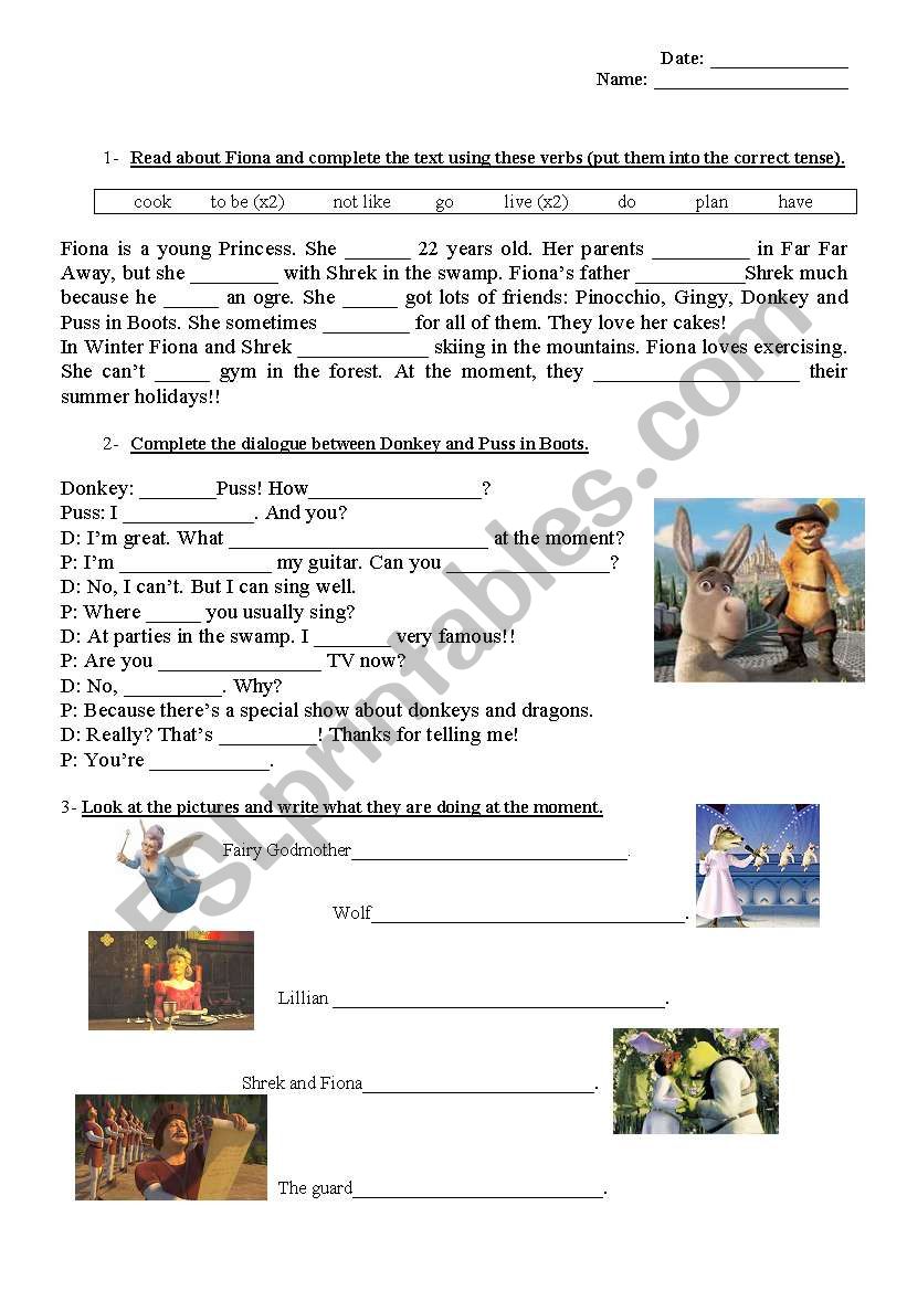 Test - 5th form - Shrek worksheet