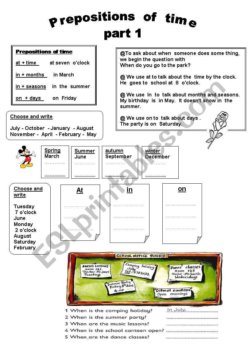 Prepositions of time worksheet