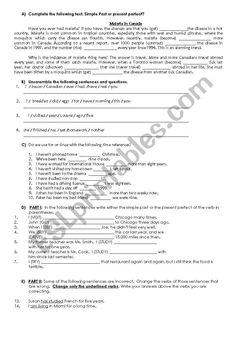 Present Perfect worksheet