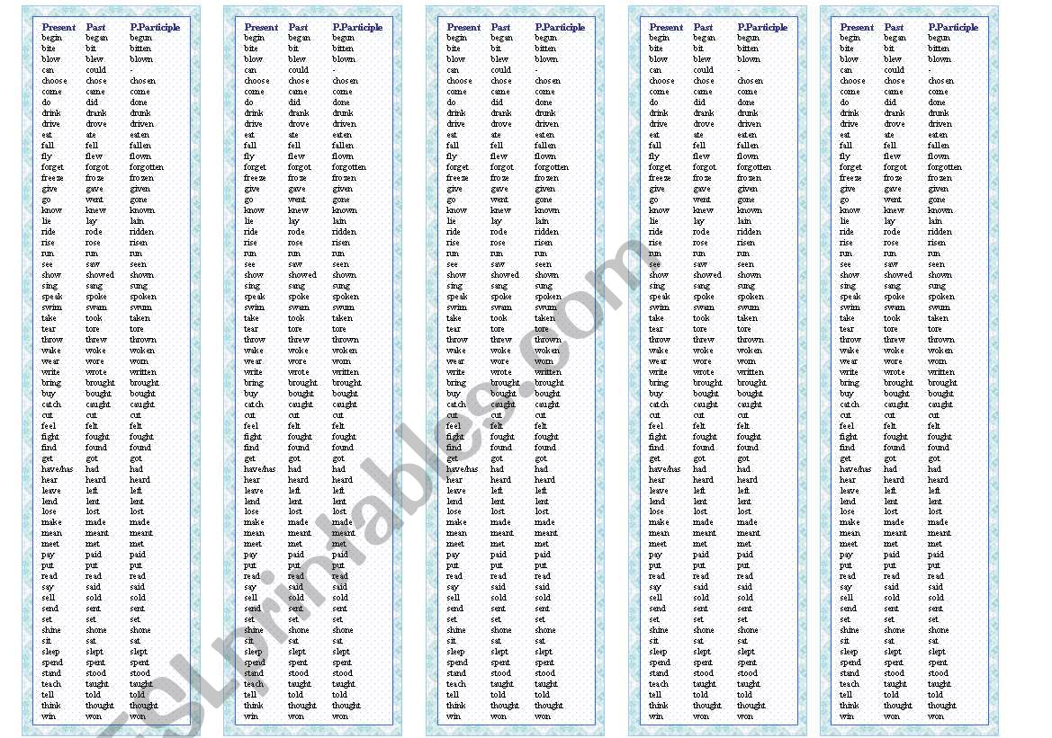 Irregular Verbs worksheet