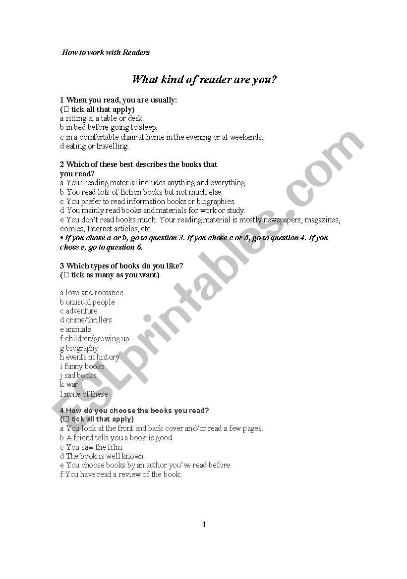 How to work with readers worksheet