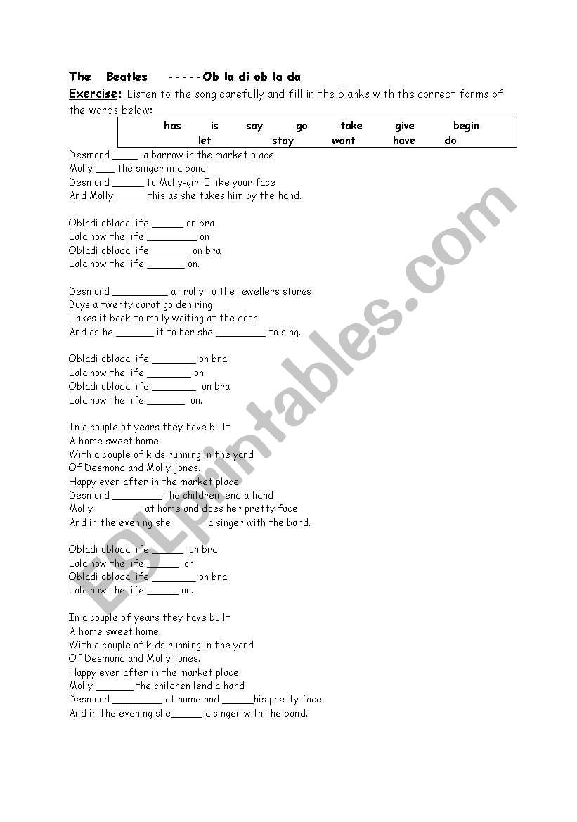 The Beatles   Song   and The Simple Present Tense Activity