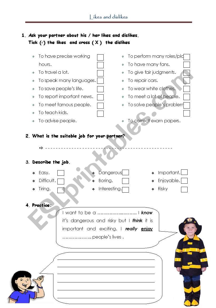 likes and dislikes worksheet