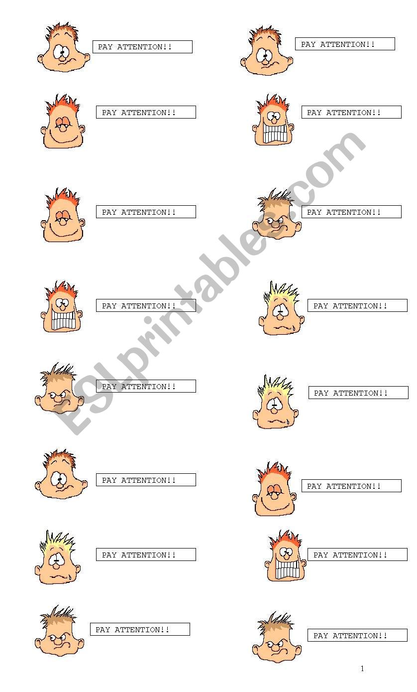 Pay attention cards worksheet