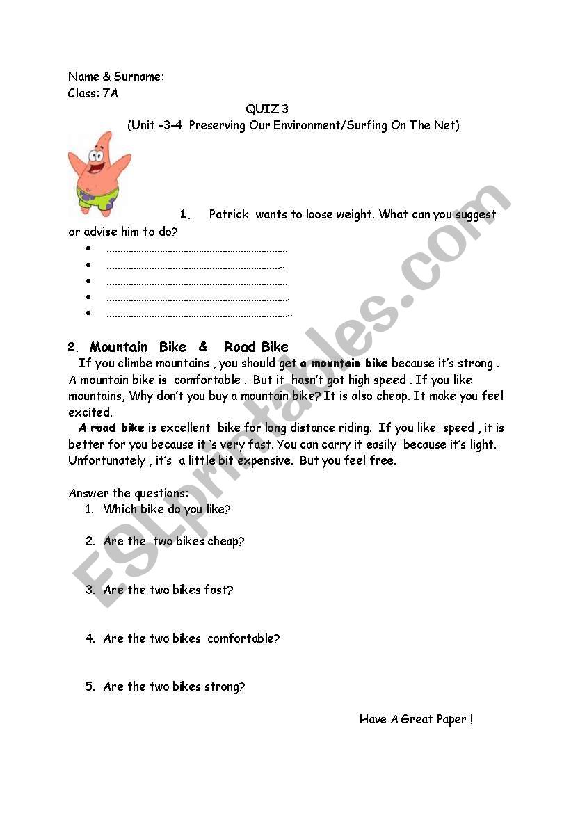 suggestion & comparison worksheet