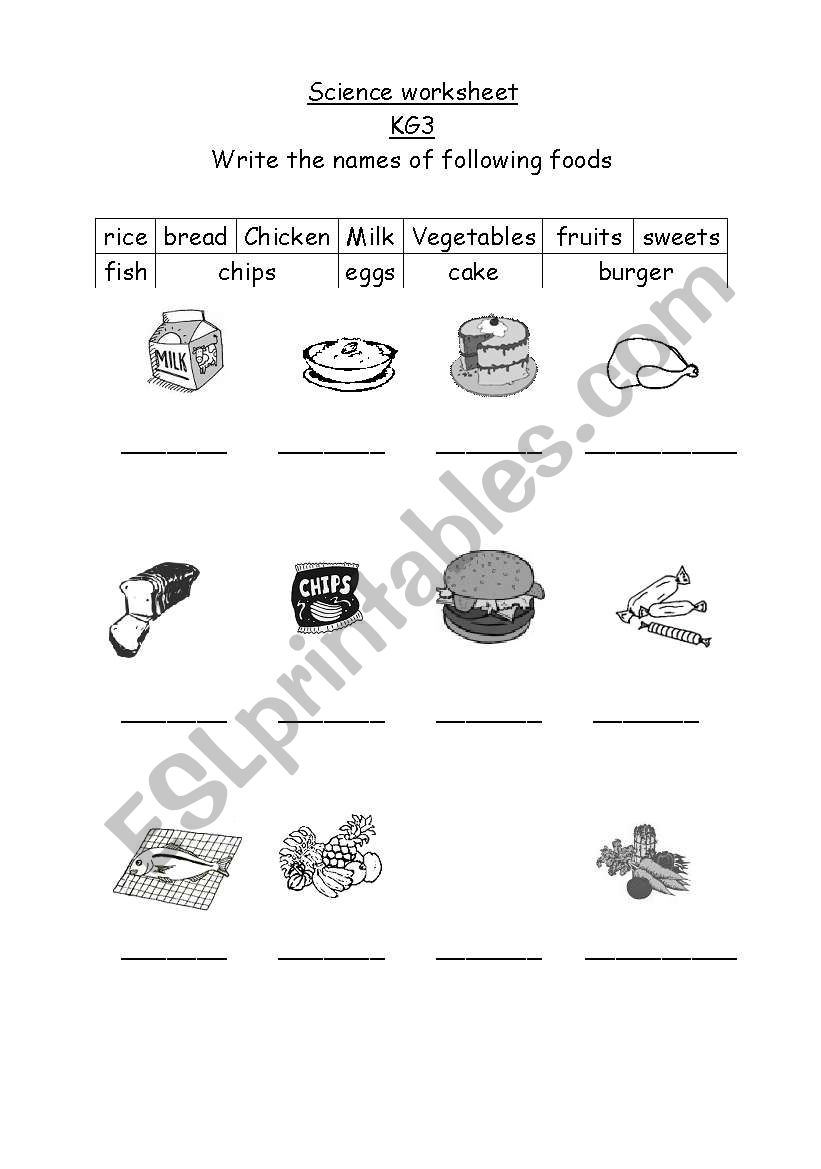 Food worksheet