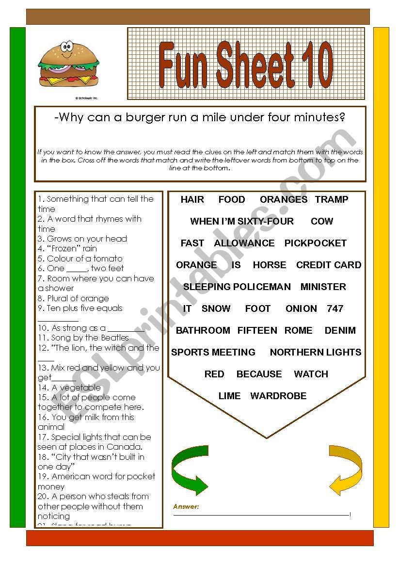 Fun Sheet 10 worksheet