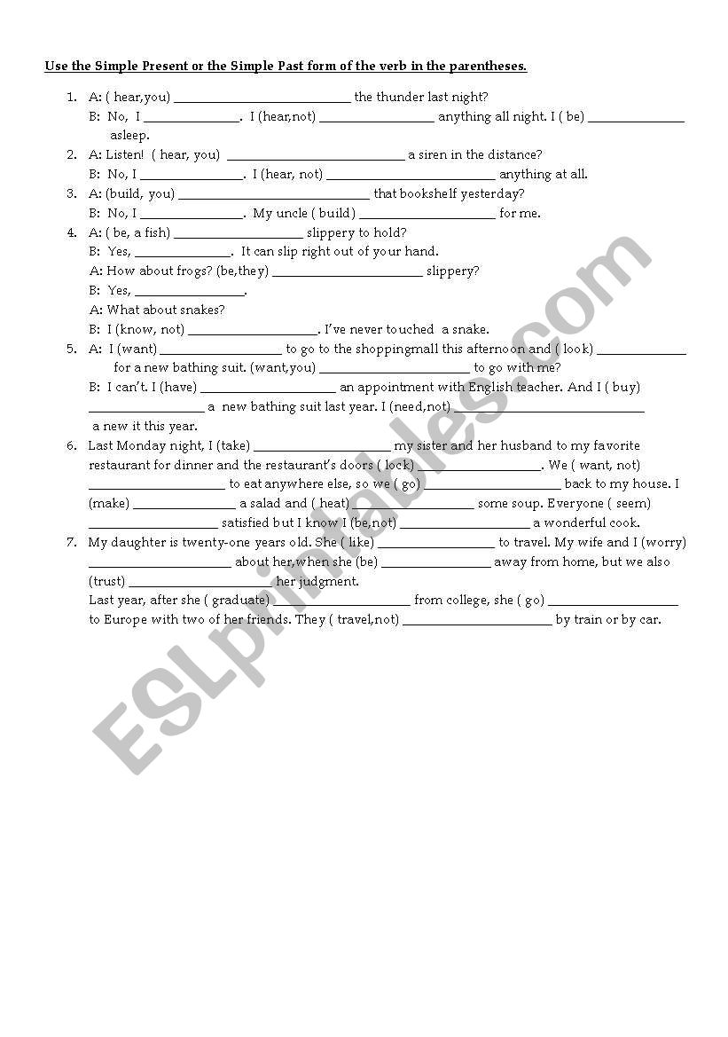 Simple Present or Simple Past worksheet