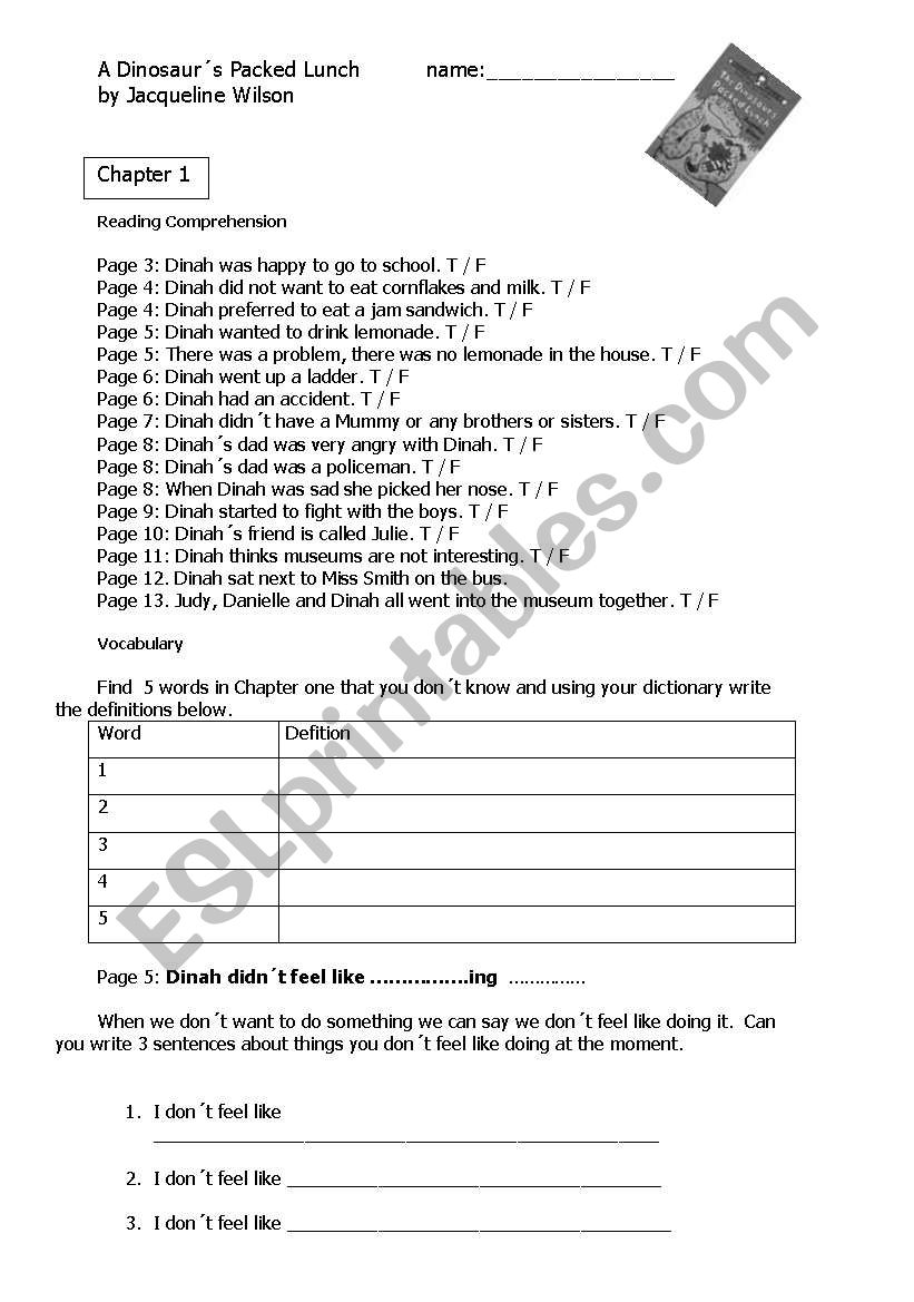 A DINOSAURS PACKED LUNCH worksheet
