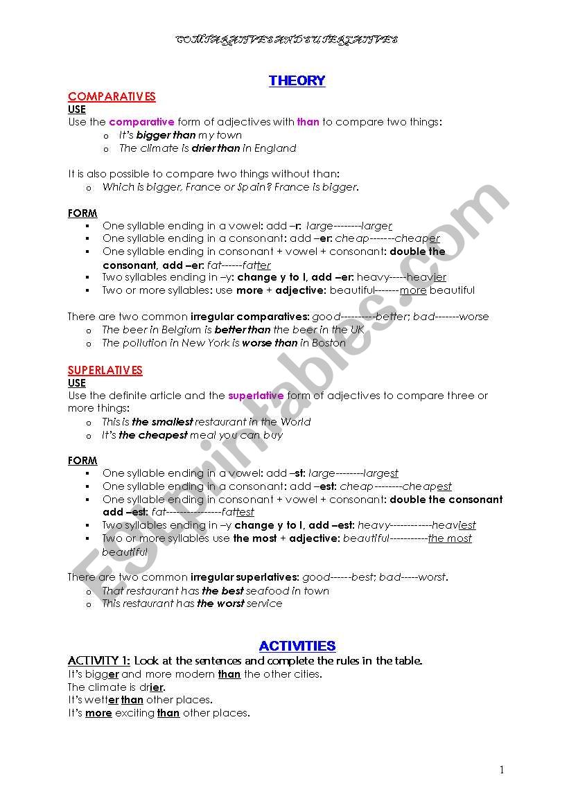 Comparatives and Superlatives worksheet