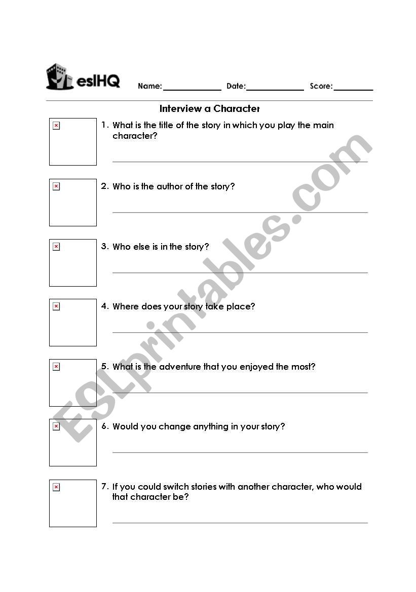 Interview a Story Character worksheet