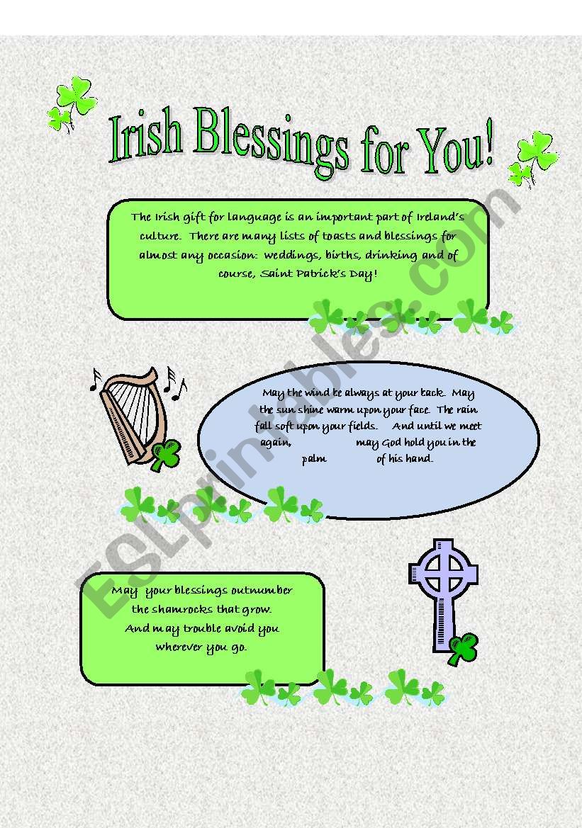 Irish Blessings for You worksheet