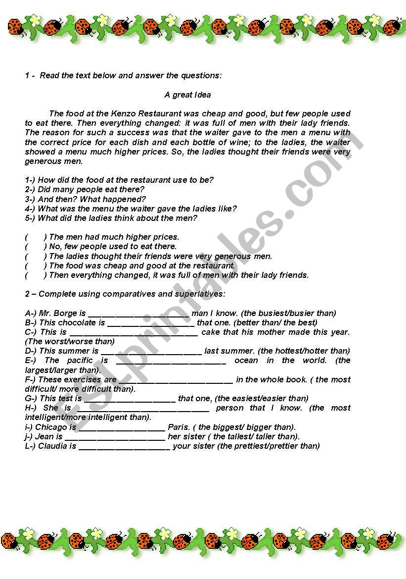 Comparatives and superlatives worksheet