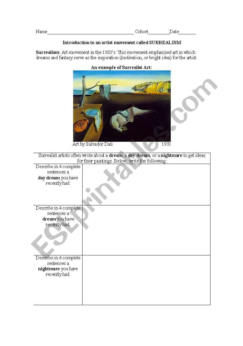 Surrealism worksheet