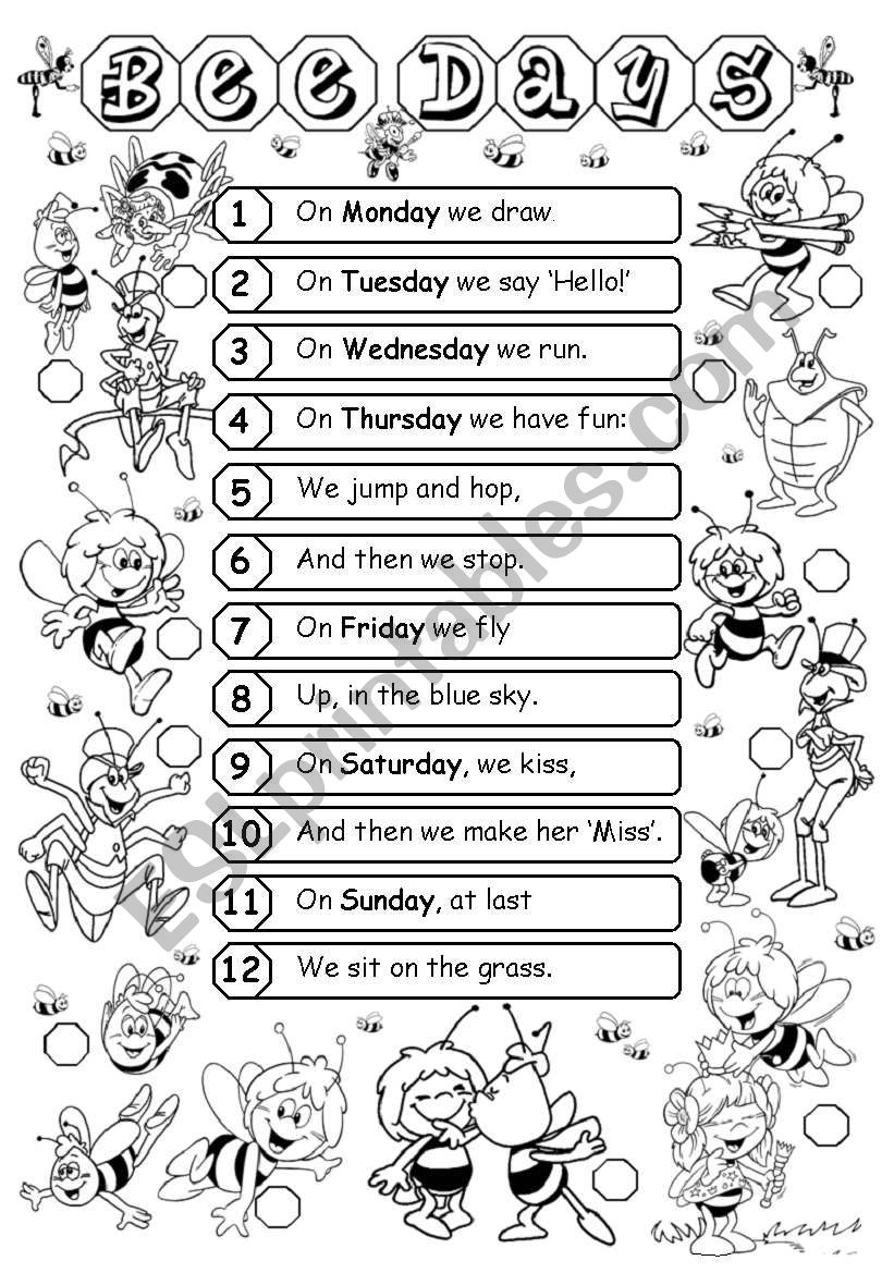 Bee Days (Days of the week) worksheet