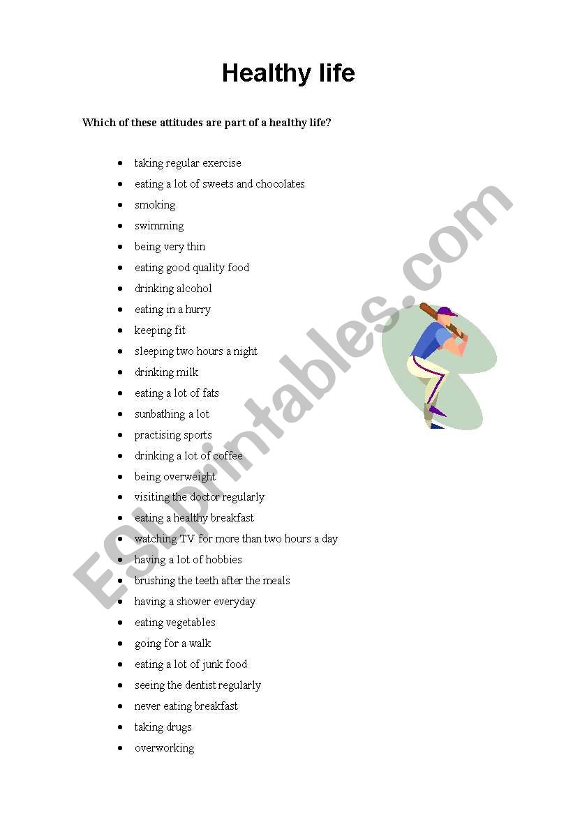 healthy life worksheet