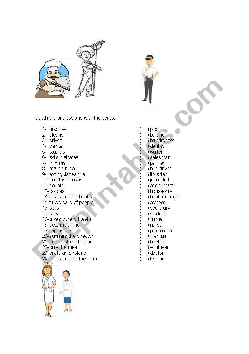Profissions and Verbs worksheet