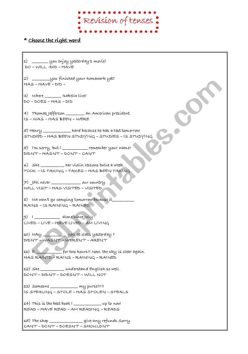 Revision of tenses (4 pages) worksheet
