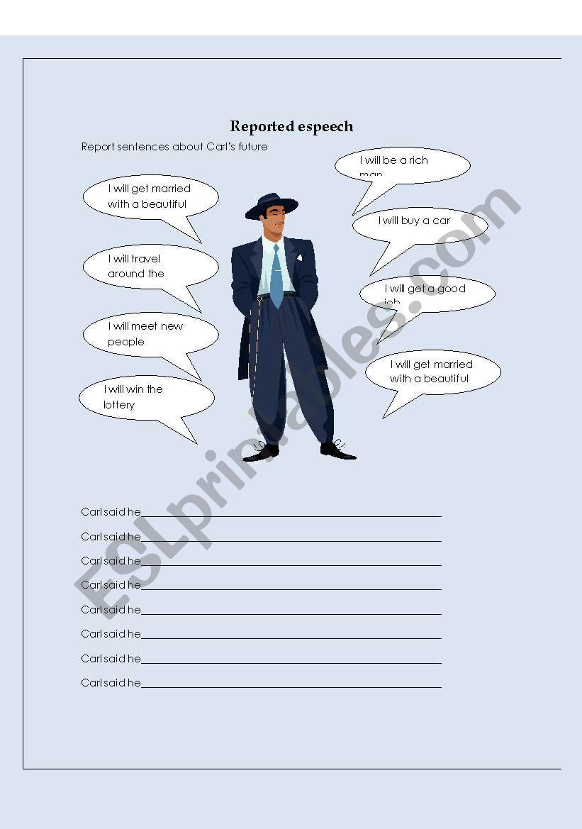 reported speech  worksheet