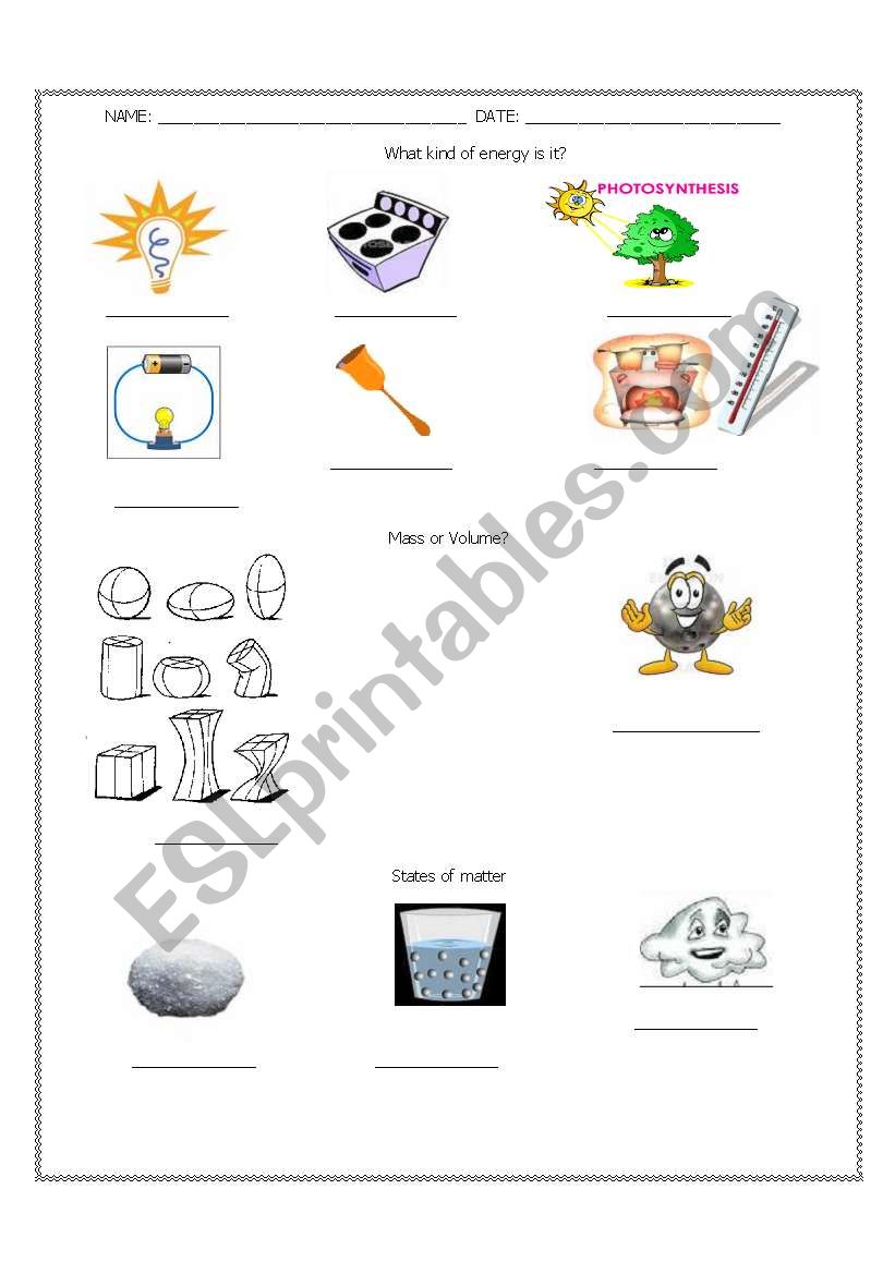 Kinds of energy worksheet