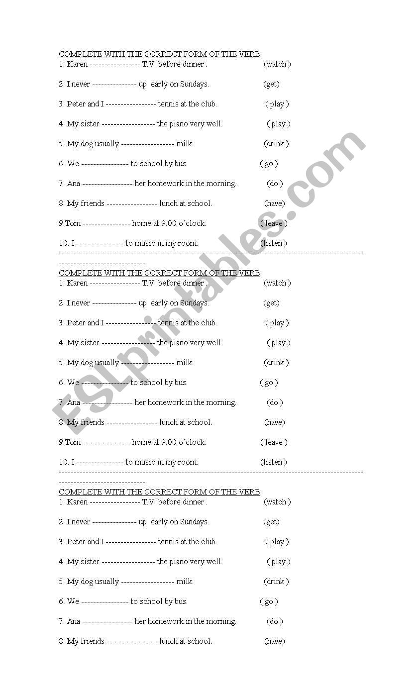 simple present  worksheet