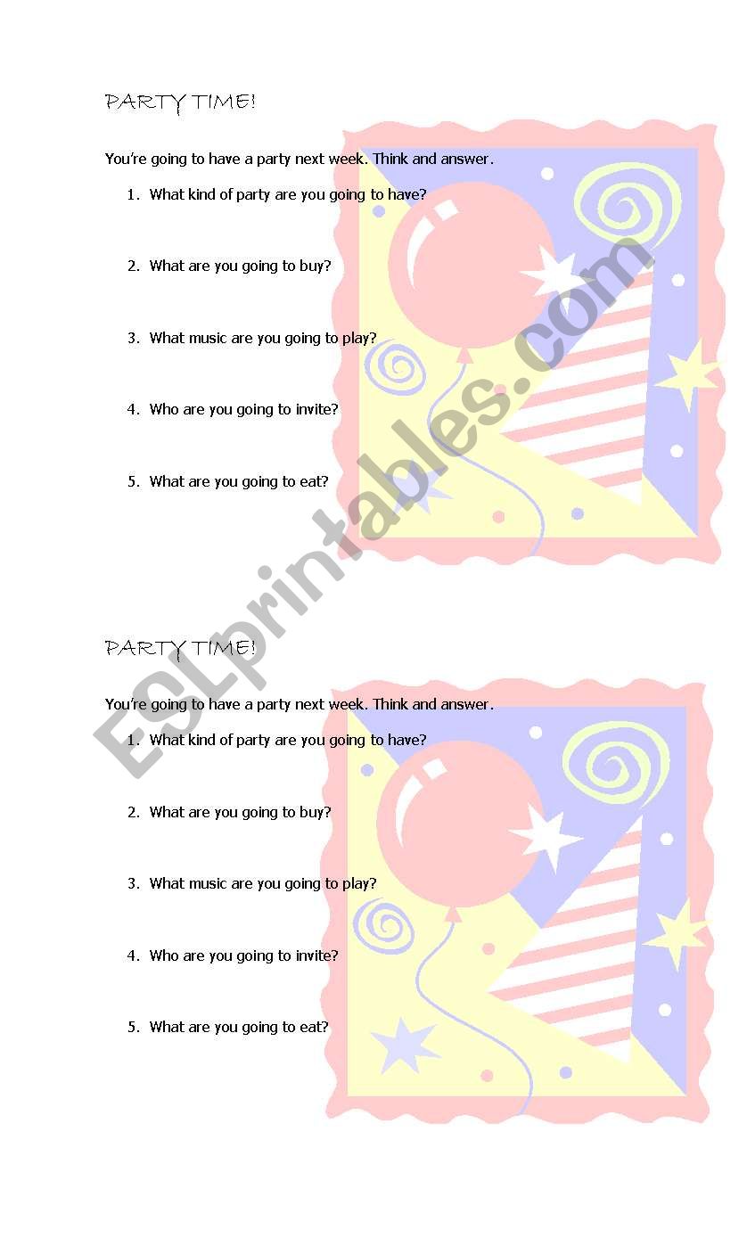 PARTY TIME worksheet