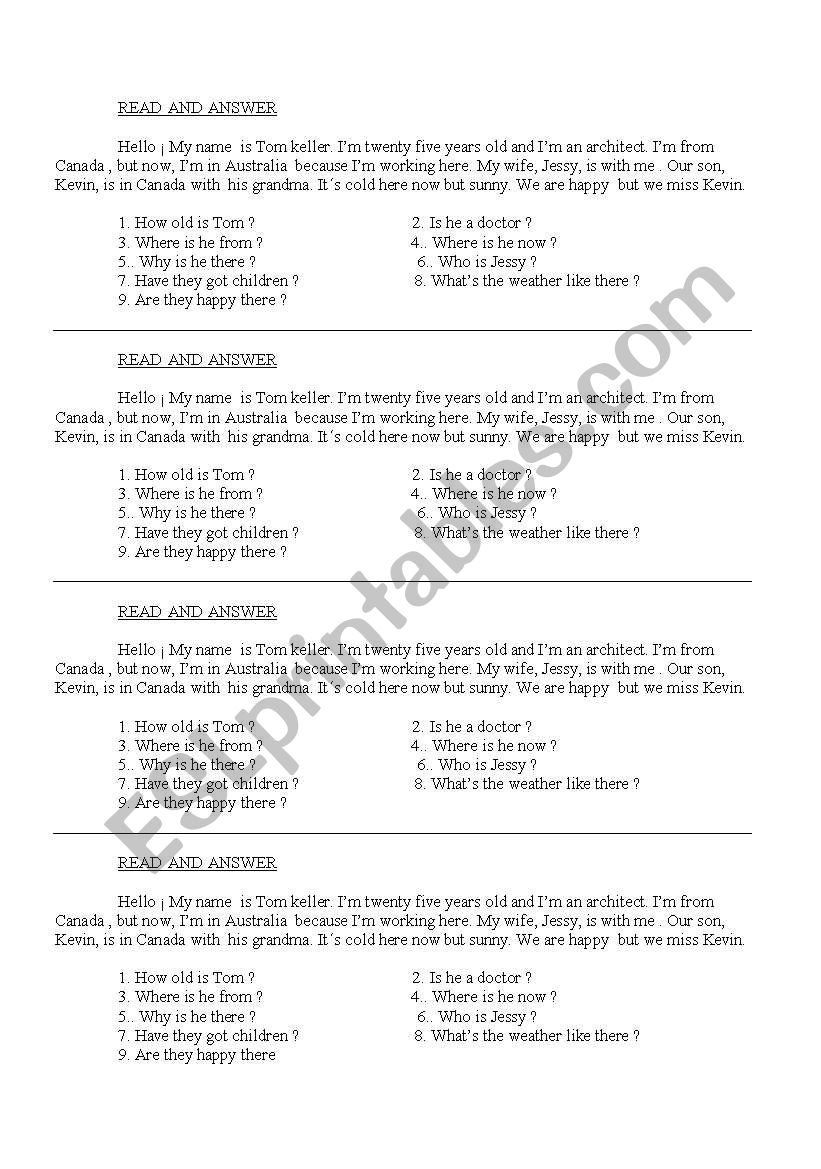 reading comprehension  worksheet