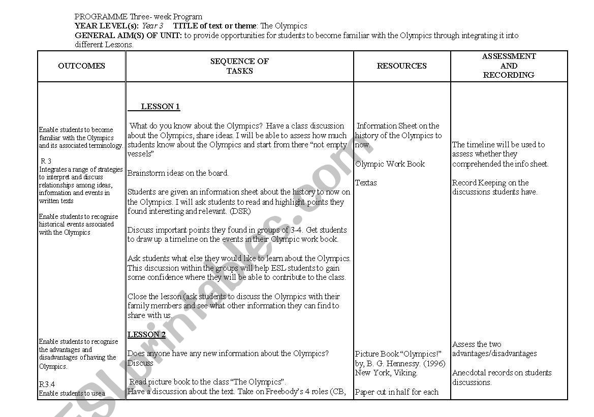 olympics worksheet