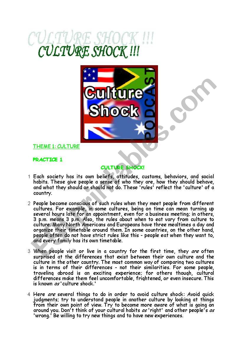 CULTURE SHOCK READING AND LISTENING ACTIVITY WITH VOCABULARY CHART ;) DIAMOND FOR MULTILINGUAL CLASSES :)