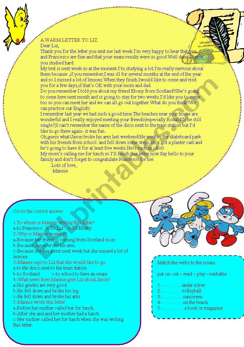 a letter and activities worksheet