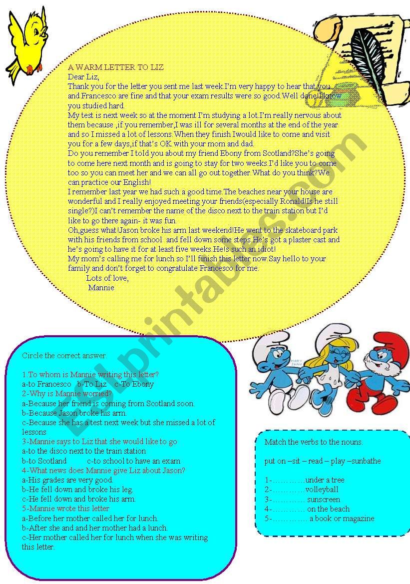 a letter and activities worksheet
