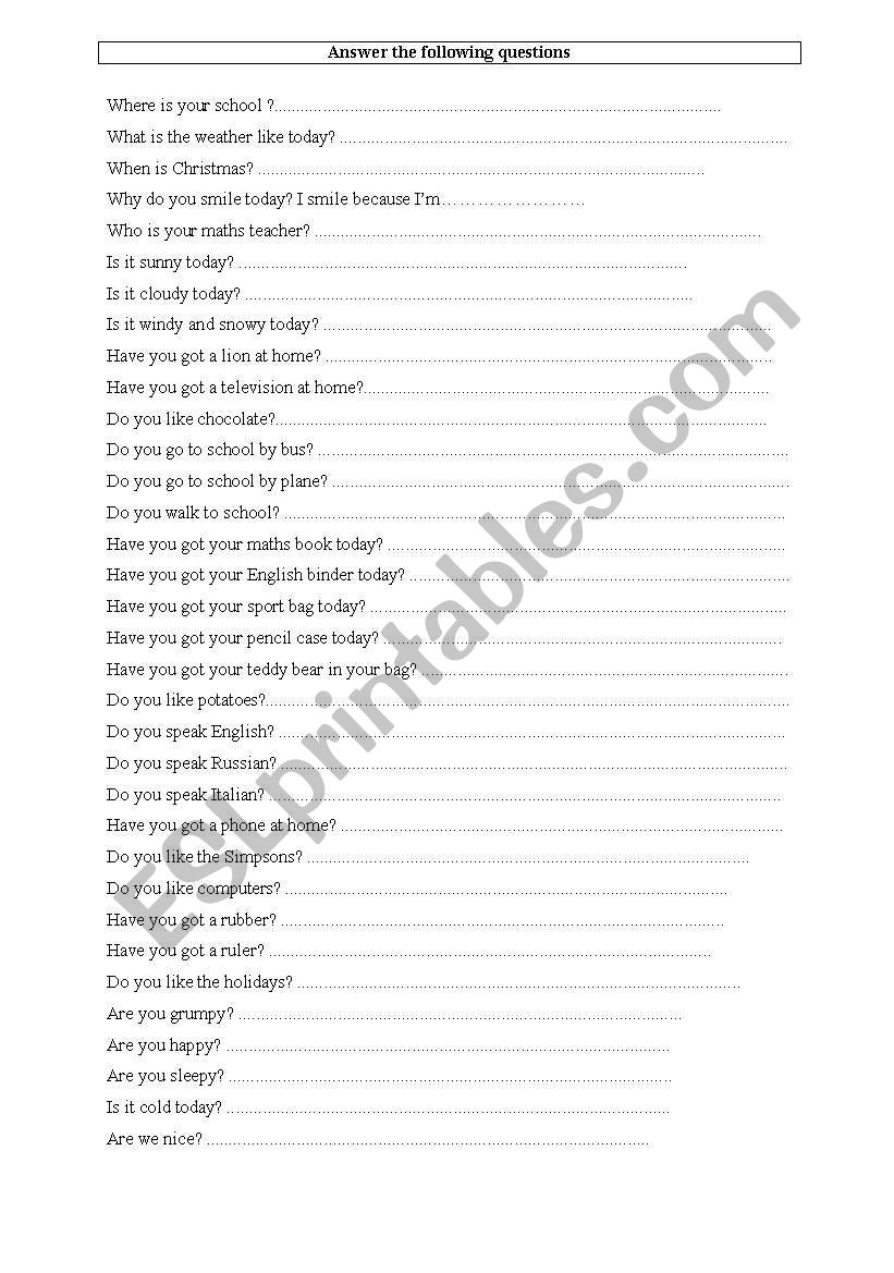 how to answer easy questions. worksheet