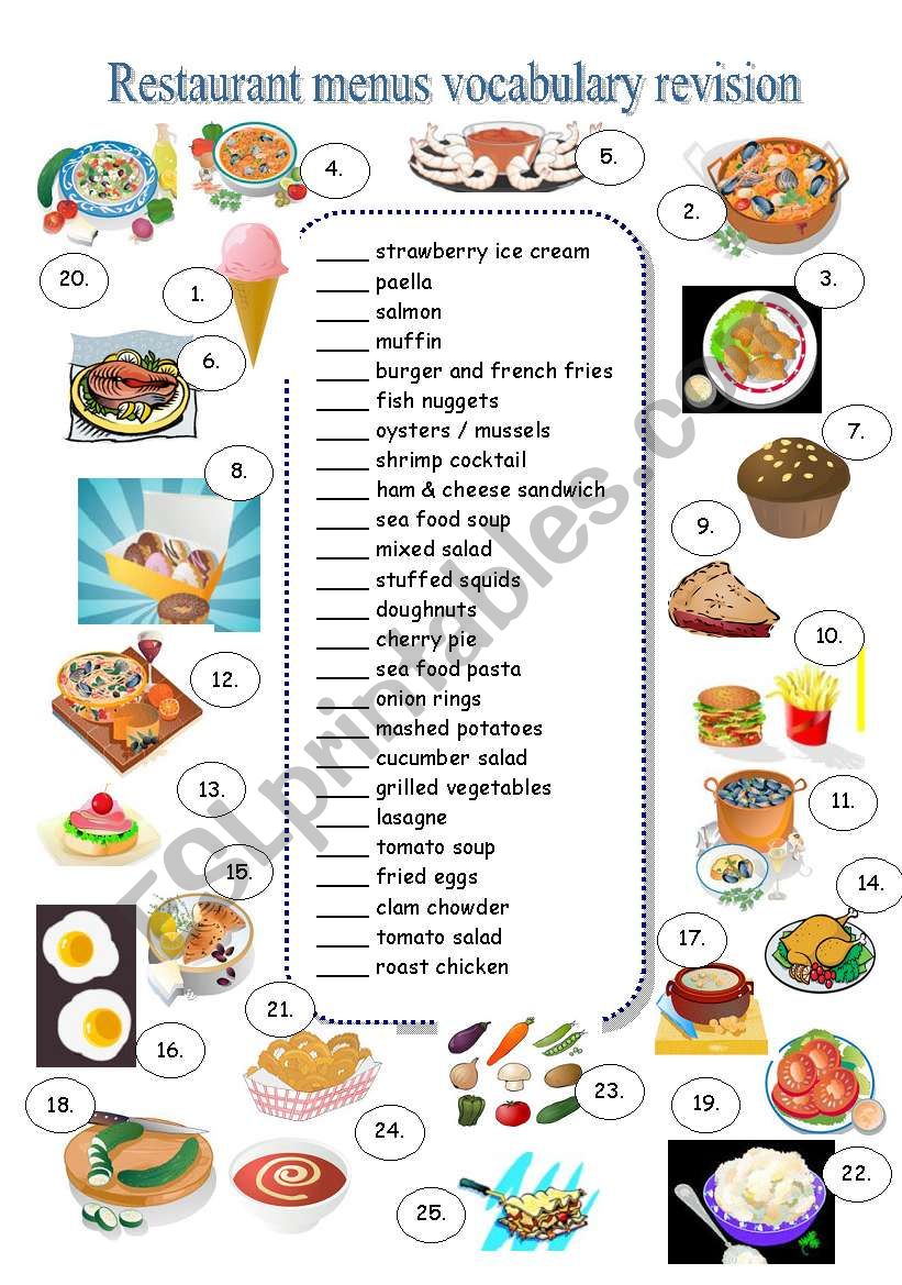 Menu English Worksheet