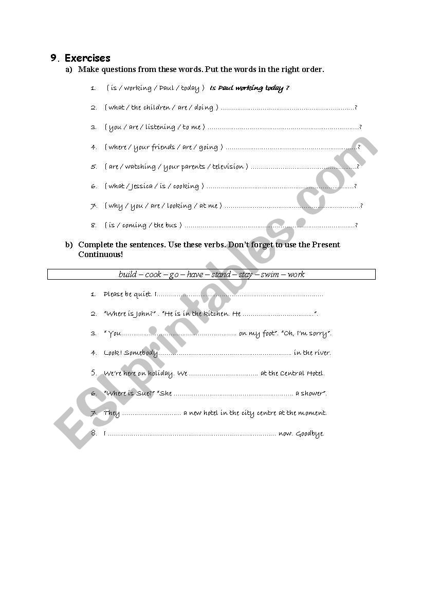 Present Continuous worksheet