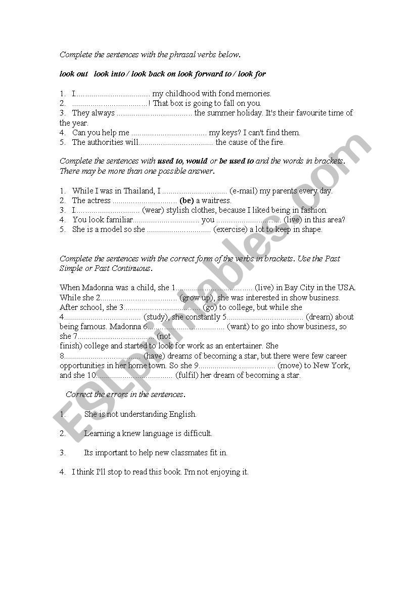 TENSES AND PHRASAL VERBS worksheet