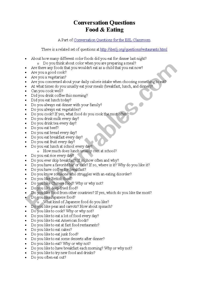 Food worksheet