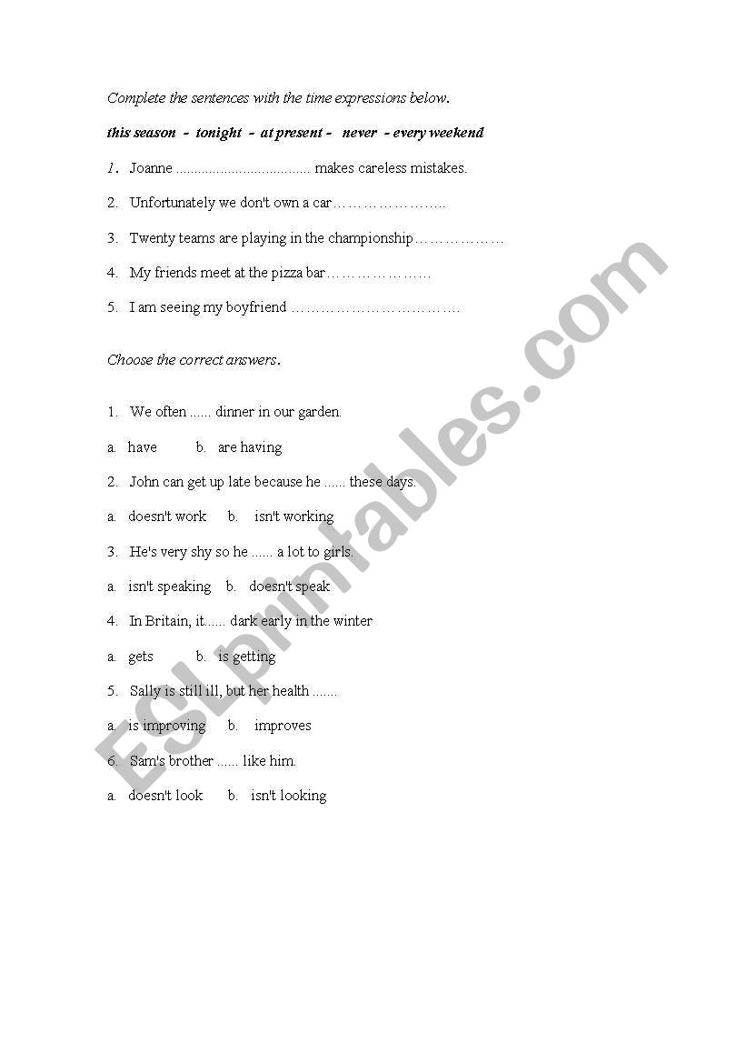 VERB TENSES worksheet