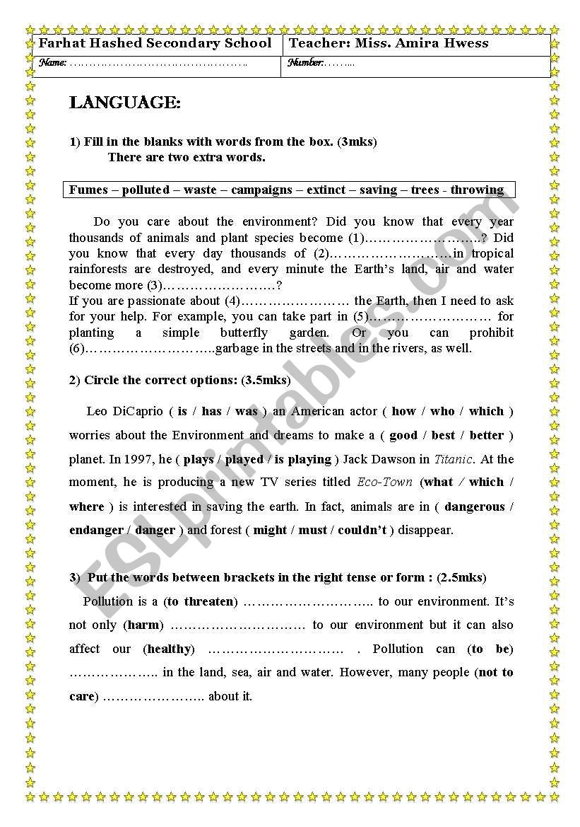 enviornment and smoking worksheet