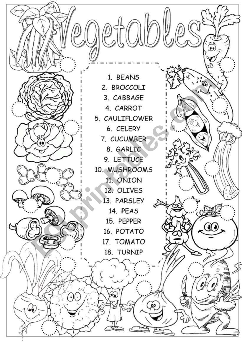 Vegetables pictionary worksheet