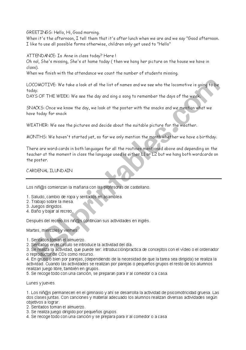 Routines Guide ESL worksheet