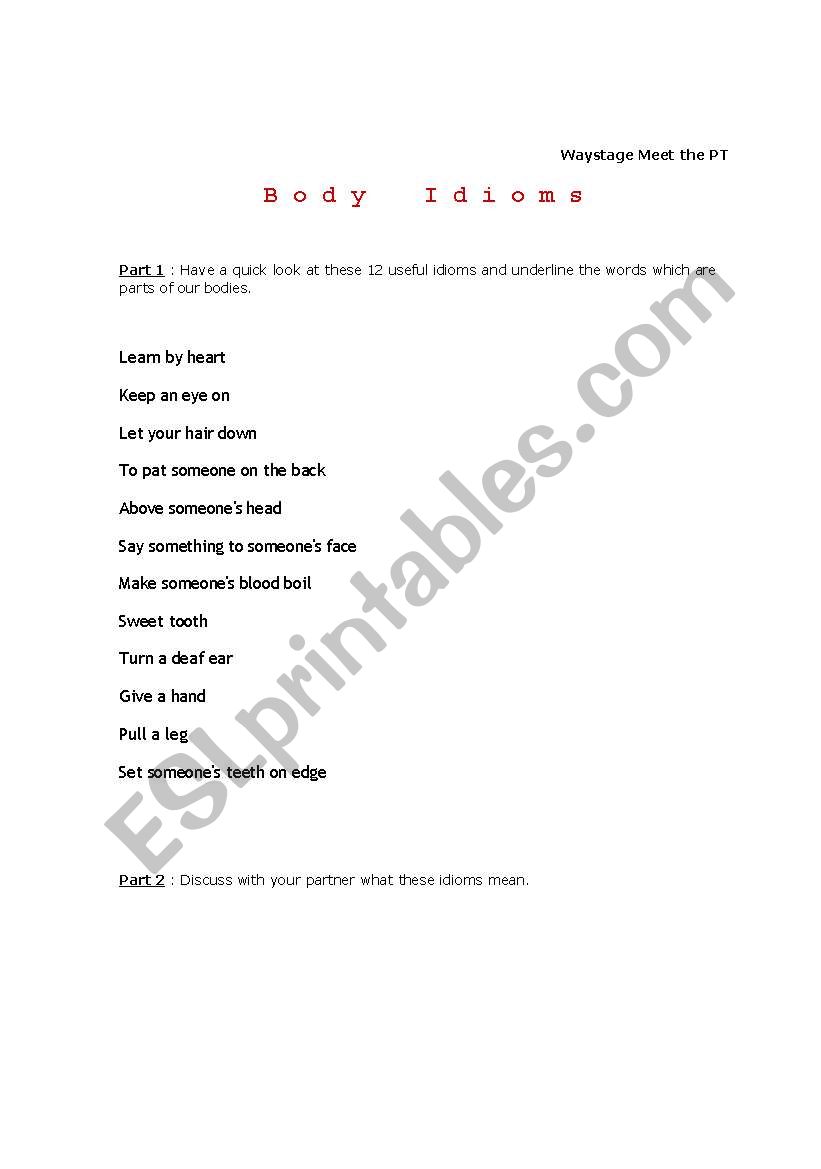 Body Idioms worksheet