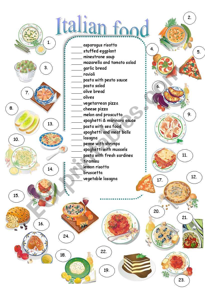Italian food worksheet