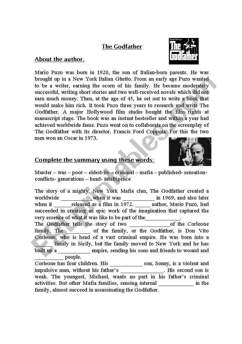 The Godfather reader. worksheet