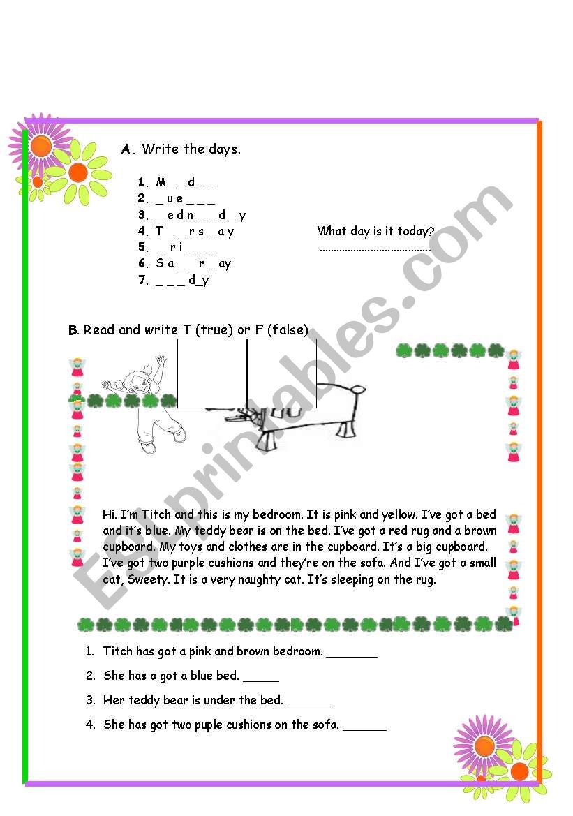 days, furniture revision worksheet